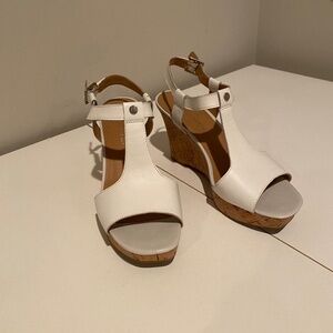 Franco Sarto white leather cork wedge shoe US size 9M
